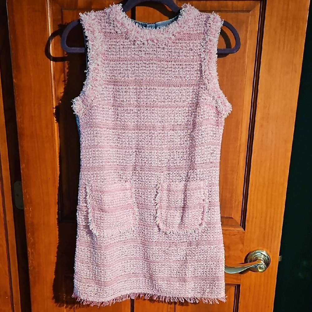 Laurence & Chico Pink Tweed With Pearls And Denim Tweed Dress, Size Small